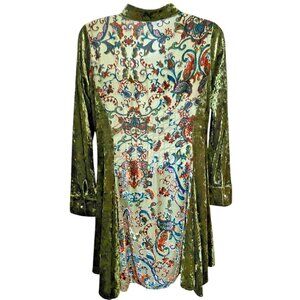 Dor Dor Couture Tunic Top Size XL Velvet Embroidered Hi Low Button Mix Media